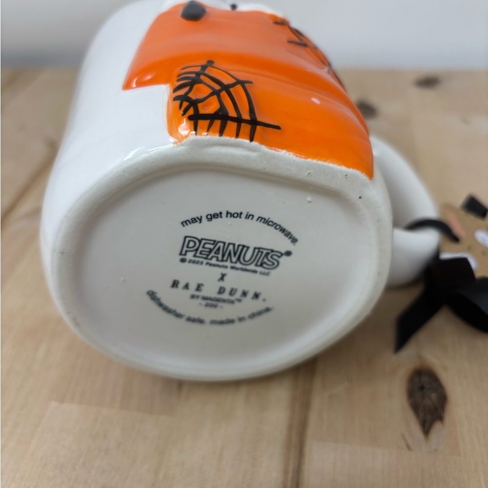 Rae Dunn Snoopy CAUGHT IN YOUR WEB Mug White Double Sided Halloween Peanuts New - Picture 4 of 4